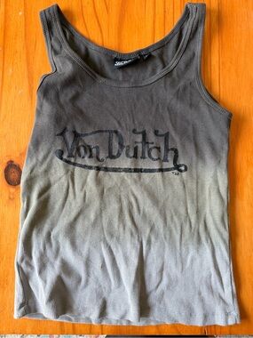 Von Dutch Olive to Khaki Ombre Ribbed Tank Top with Black Logo